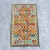 Hand Woven Afghan Wool Orange And Blue Kilim Rug #011