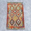 Hand Woven Afghan Wool Orange And Blues Kilim Rug #012