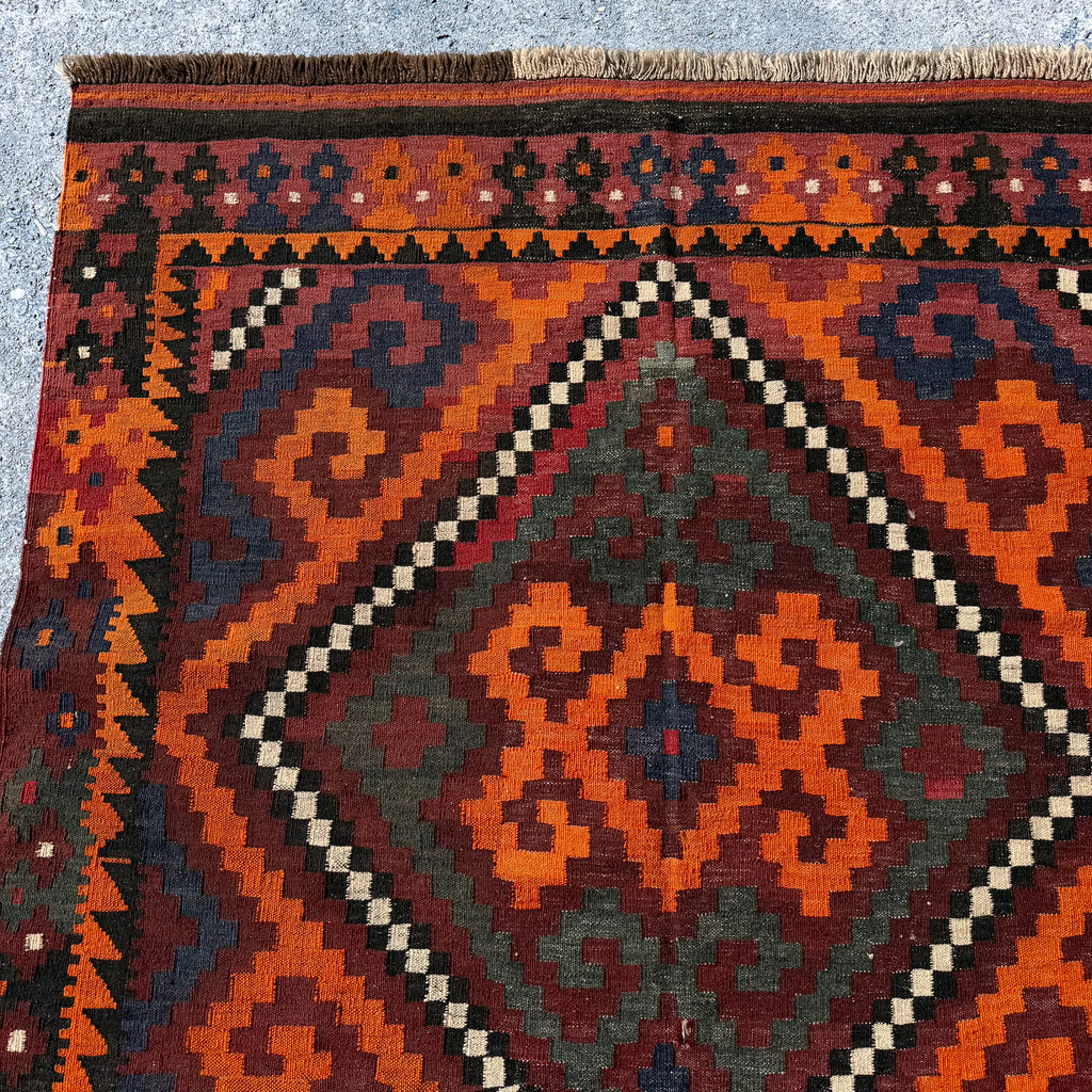 Hand Woven Afghan Wool Red And Orange Kilim Rug #050
