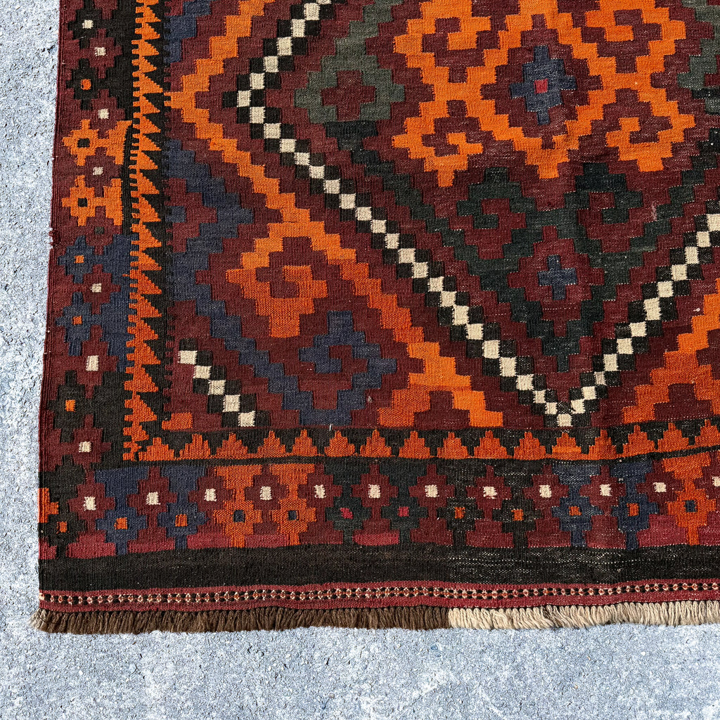 Hand Woven Afghan Wool Red And Orange Kilim Rug #050