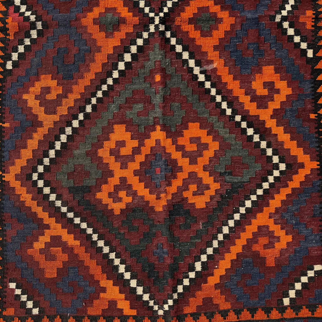 Hand Woven Afghan Wool Red And Orange Kilim Rug #050