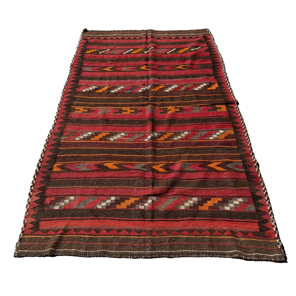 Hand Woven Afghan Wool Red Kilim Rug #051