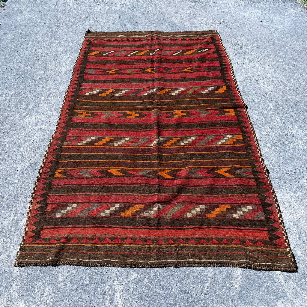 Hand Woven Afghan Wool Red Kilim Rug #051
