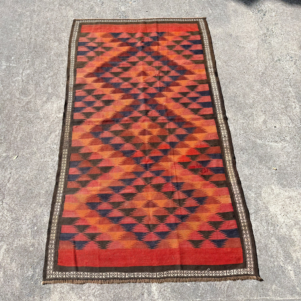 Hand Woven Afghan Wool Zig Zag Diamonds Kilim Rug #036