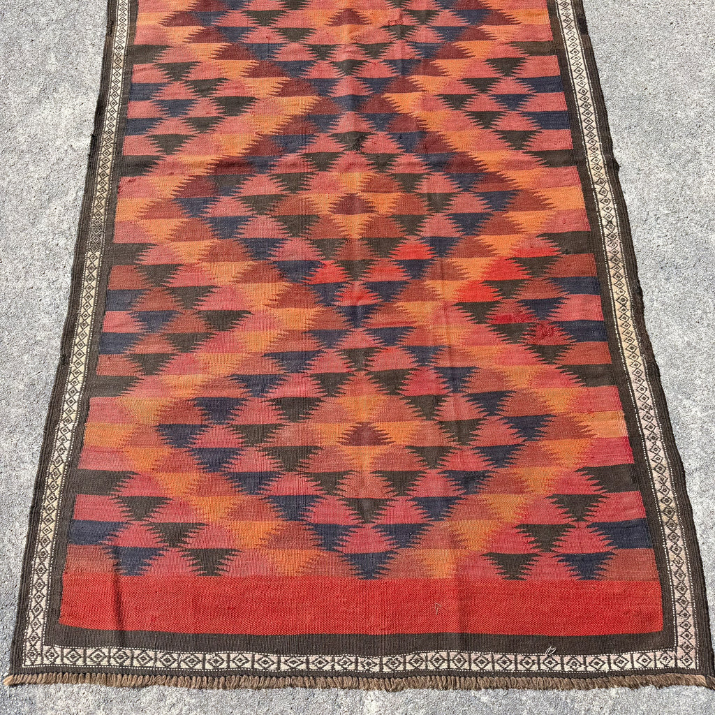 Hand Woven Afghan Wool Zig Zag Diamonds Kilim Rug #036
