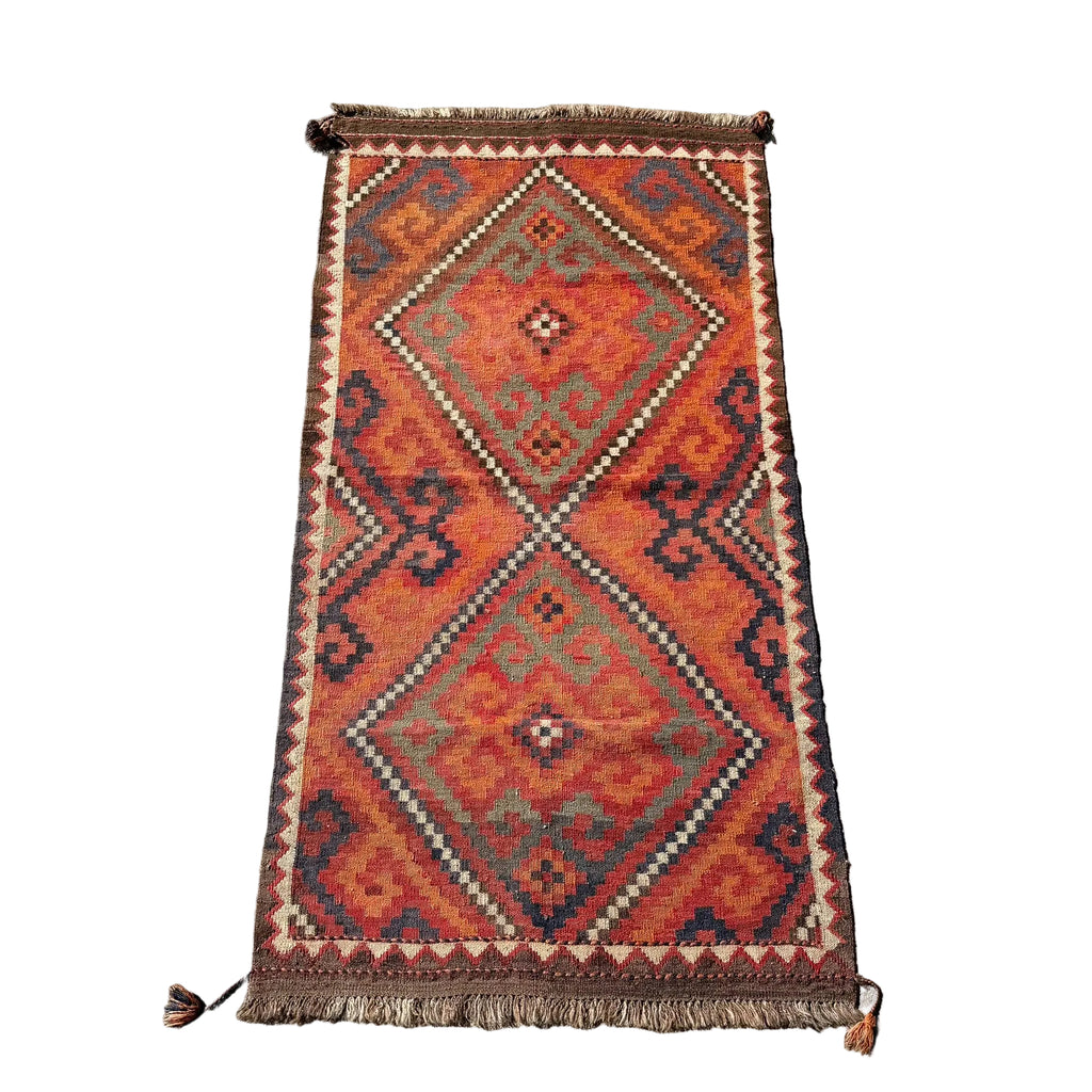 Hand Woven Red & Orange Afghan Wool Kilim Rug #049
