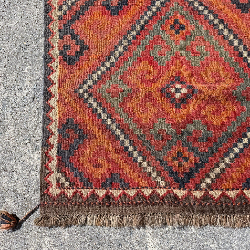 Hand Woven Red & Orange Afghan Wool Kilim Rug #049