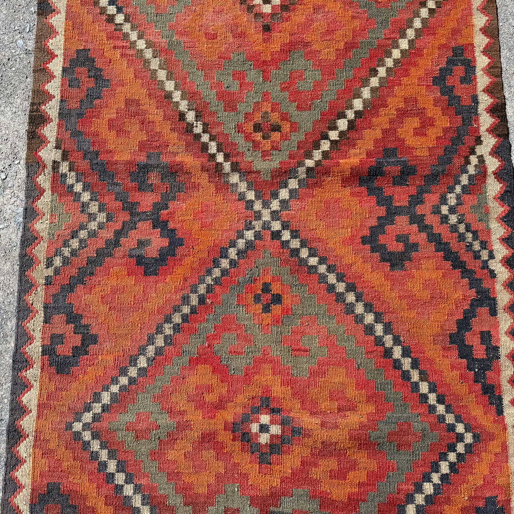 Hand Woven Red & Orange Afghan Wool Kilim Rug #049