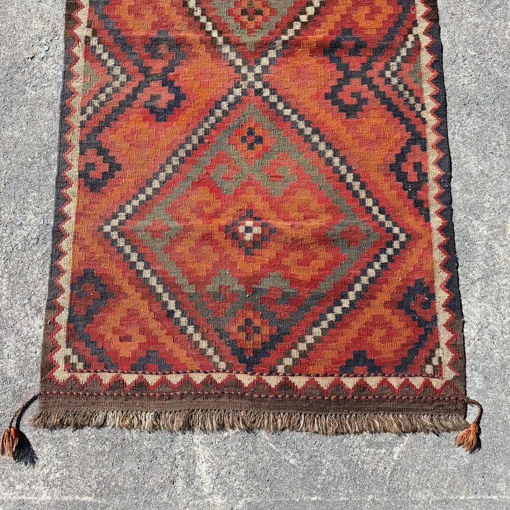 Hand Woven Red & Orange Afghan Wool Kilim Rug #049