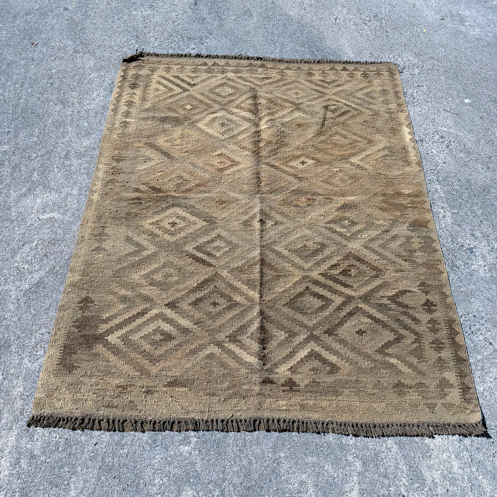 Hand Woven Wool Beige Kilim Rug #053