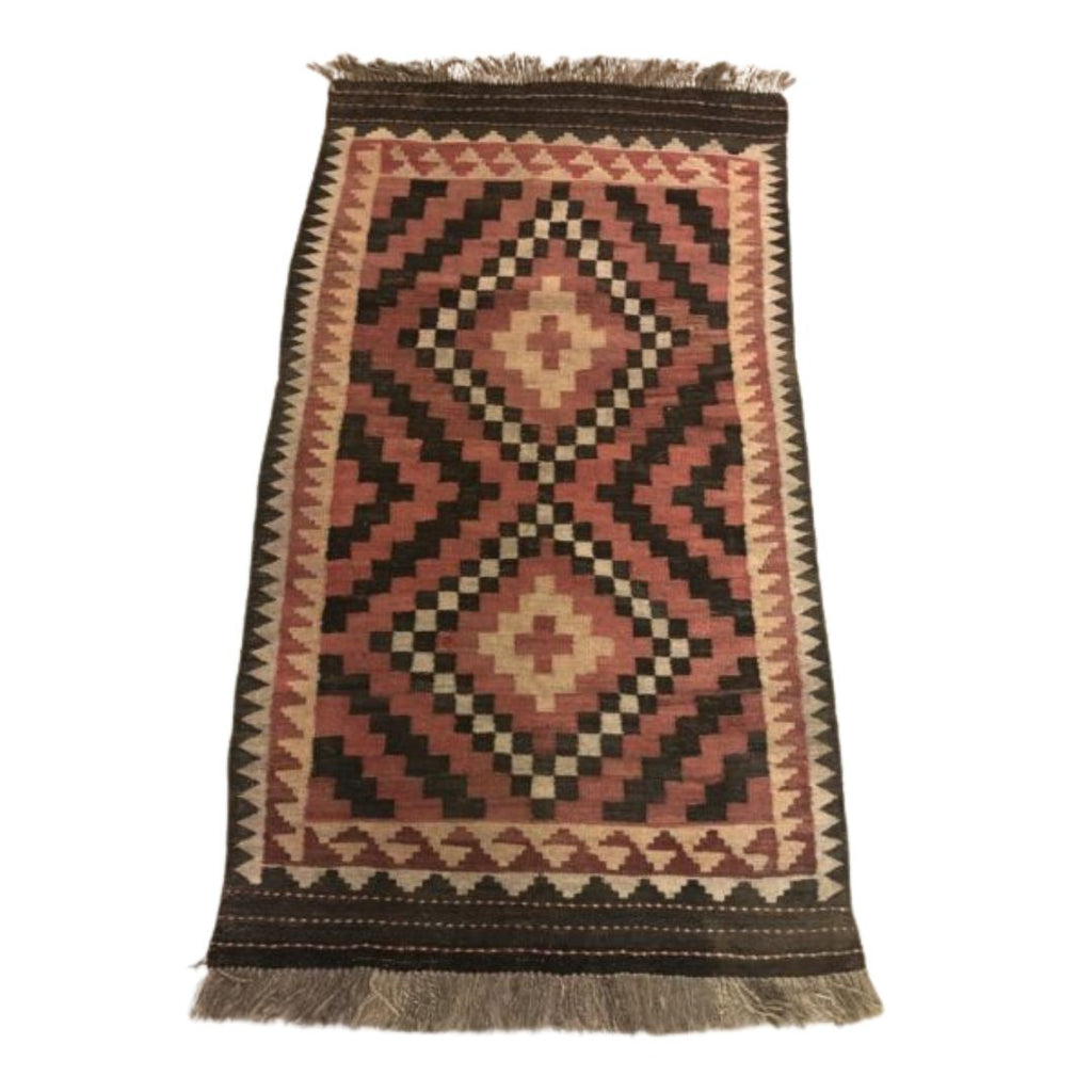 Hand Woven Wool Kilim Rug Brown Trim