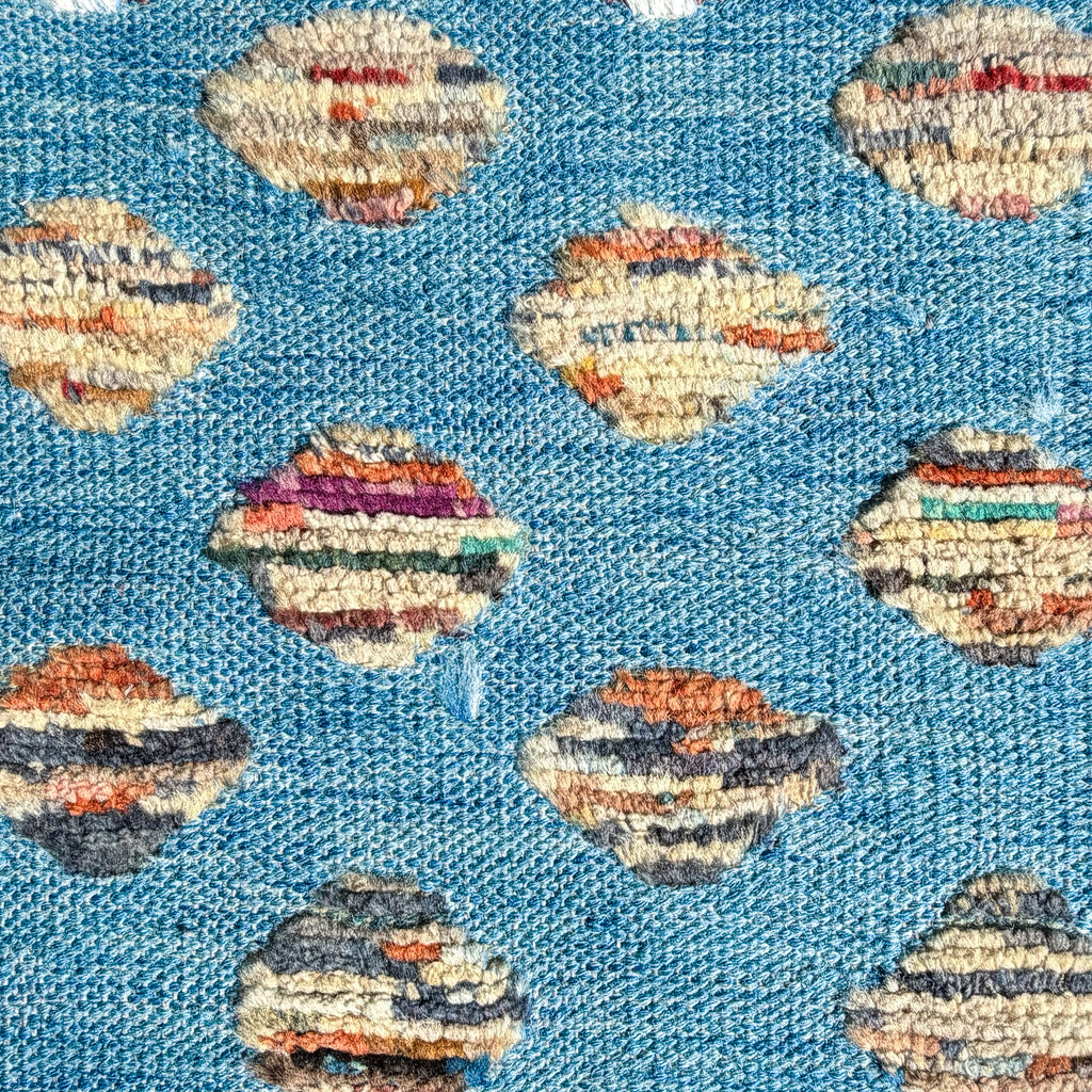 Blue Handmade Wool Kilim Rug Oval Feature Pattern