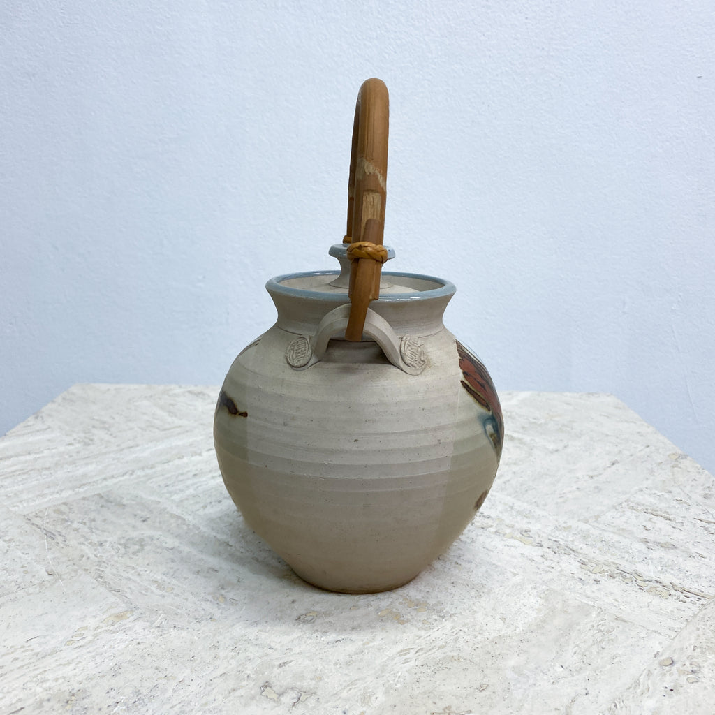 Handcrafted Ceramic Oriental Teapot with Bamboo Wrapped Handle