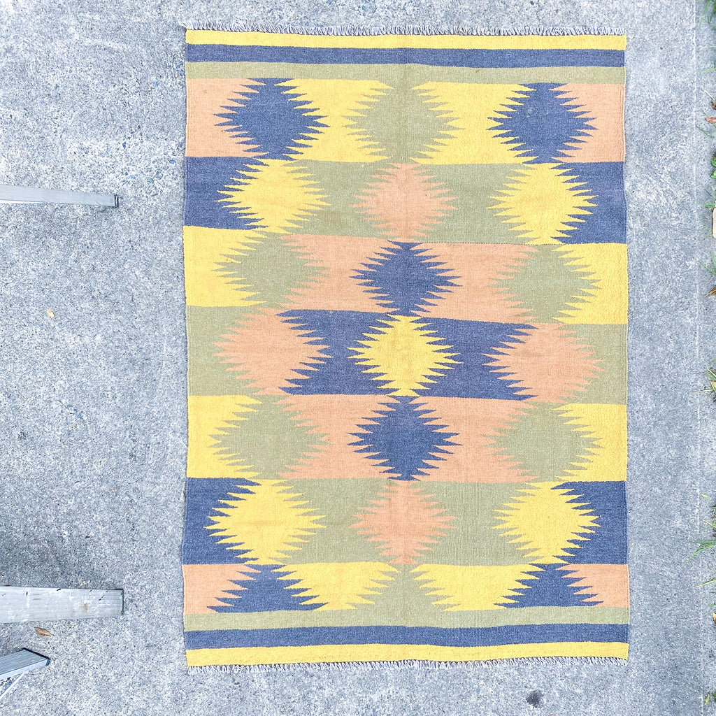Handmade Wool Kilim Rug With Geometric Pattern