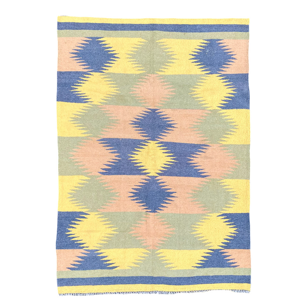Handmade Wool Kilim Rug With Geometric Pattern