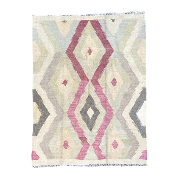 Handmade Wool Kilim Rug With Diamond Pattern