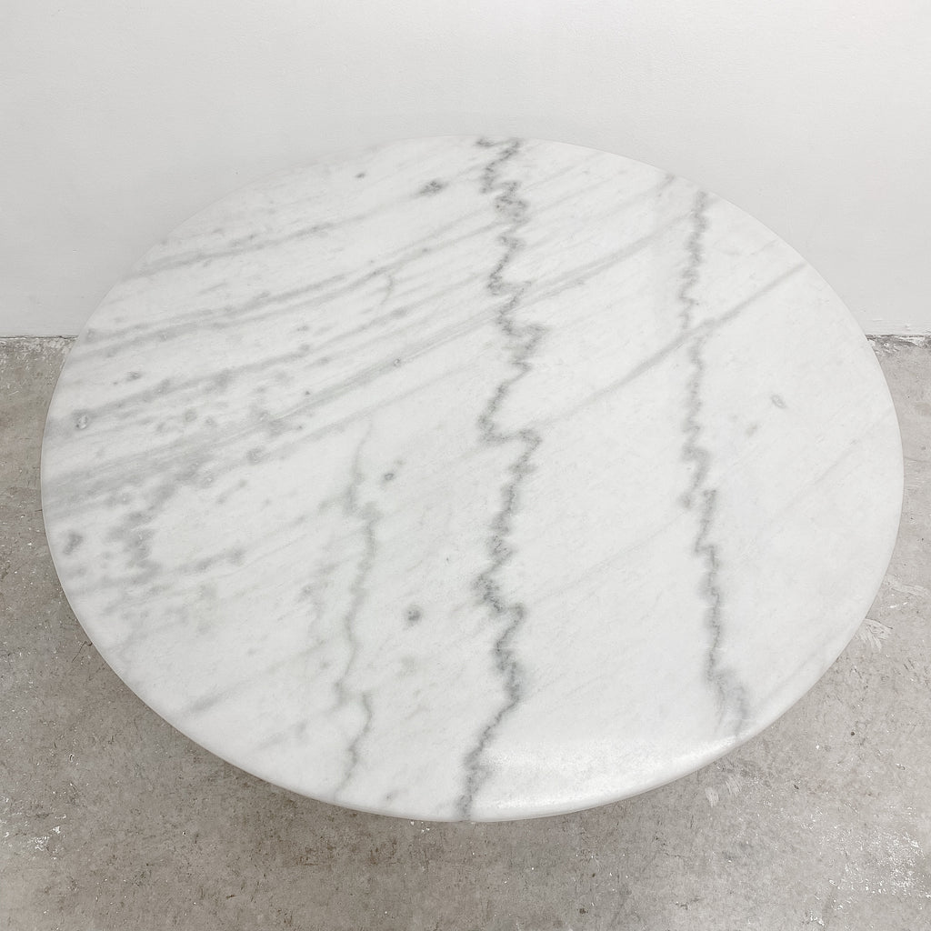Round Marble Dining Table On Tri Shaped Marble Base