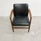 Mid Century Teak Frame Black Vinyl Carver Chair