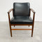 Mid Century Teak Frame Black Vinyl Carver Chair