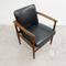 Mid Century Teak Frame Black Vinyl Carver Chair