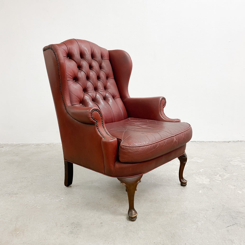 Vintage Moran Chesterfield Leather Wingback Armchair