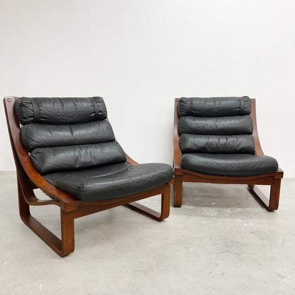 Mid Century Tessa T4 Black Leather Lounge Chair - 2 Available