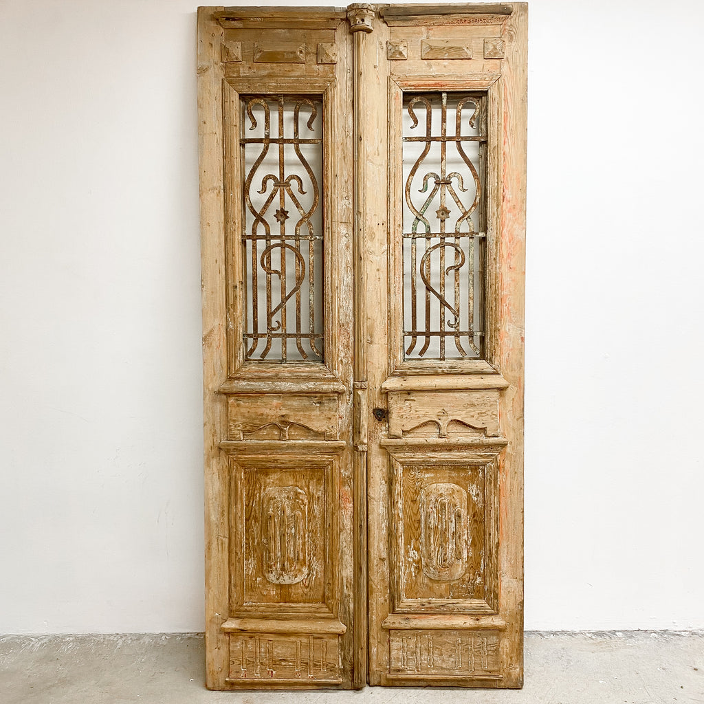 Pair Of Egyptian Baltic Pine Carved French Doors