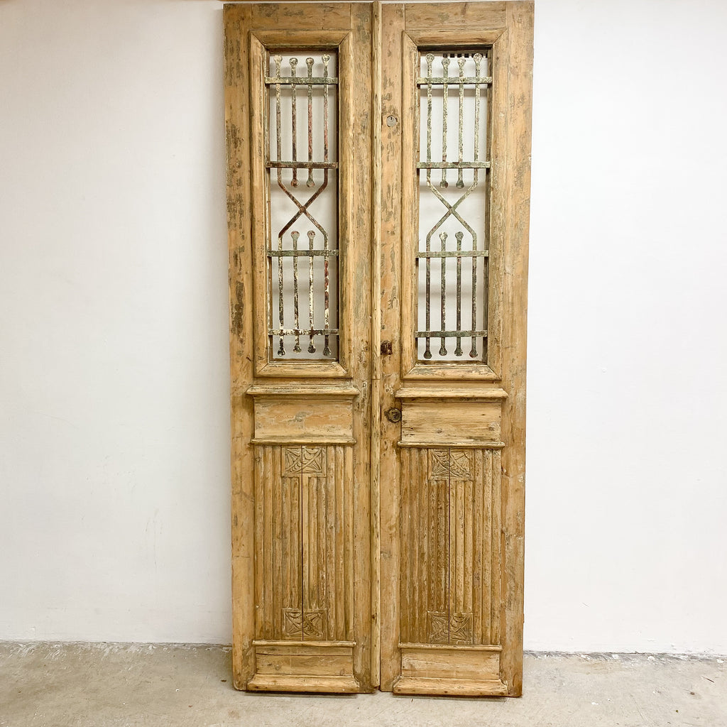 Vintage Egyptian Wrought Iron And Baltic Pine French Doors