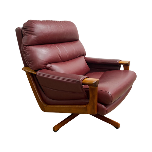 Mid Century Tessa Burgundy Leather Swivel Armchair