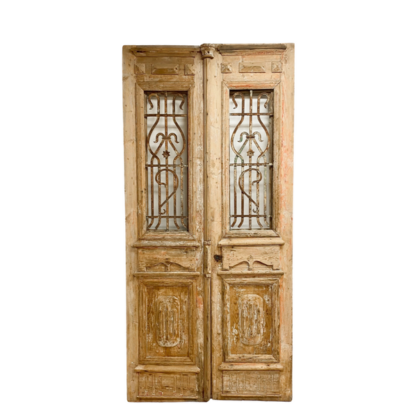 Pair Of Egyptian Baltic Pine Carved French Doors