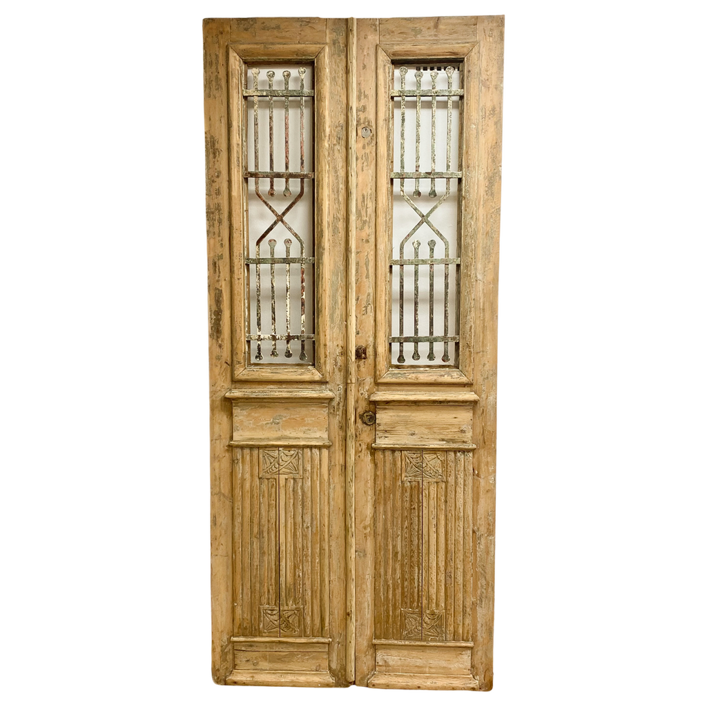 Vintage Egyptian Wrought Iron And Baltic Pine French Doors