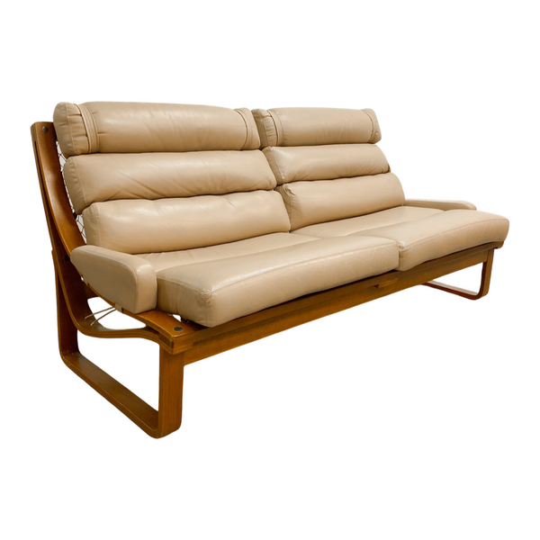 Tessa T4 Vintage 2 Seater Mid Century Beige Leather Lounge