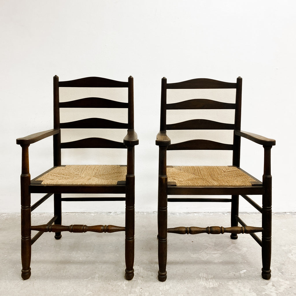 Set Of 6 Classic English Oak Ladderback Rush Dining Chairs