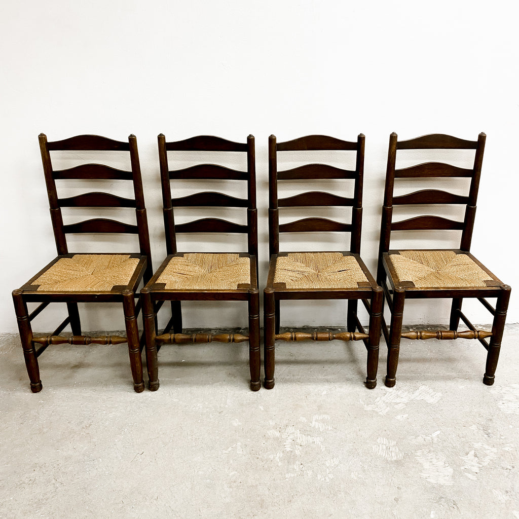 Set Of 6 Classic English Oak Ladderback Rush Dining Chairs