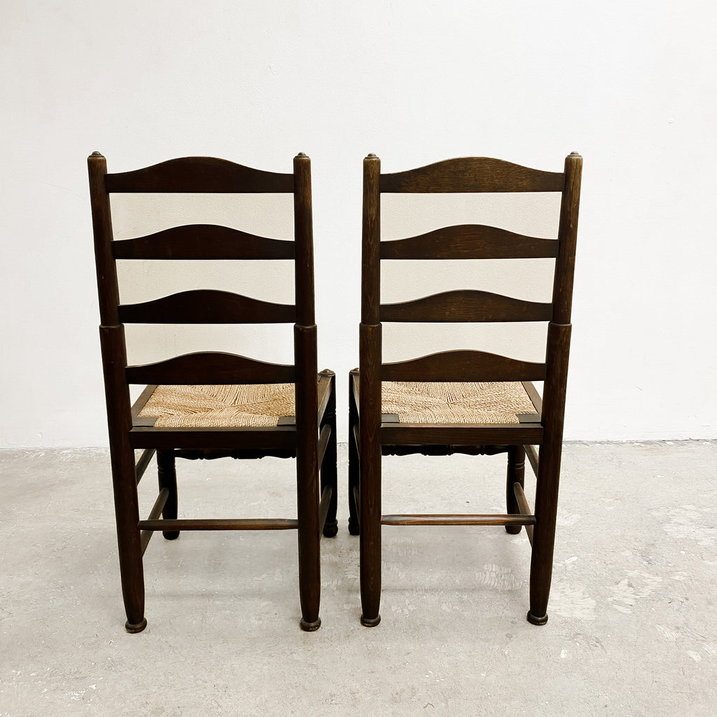 Set Of 6 Classic English Oak Ladderback Rush Dining Chairs