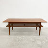 Mid Century Parker Teak Coffee Table With Rattan Magazine Shelf - Restored