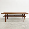 Mid Century Parker Teak Coffee Table With Rattan Magazine Shelf - Restored