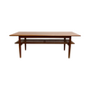 Mid Century Parker Teak Coffee Table With Rattan Magazine Shelf - Restored