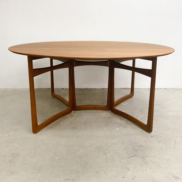 Rare Mid Century Solid Teak Danish Drop Side Gate Leg Dining Table - Restored