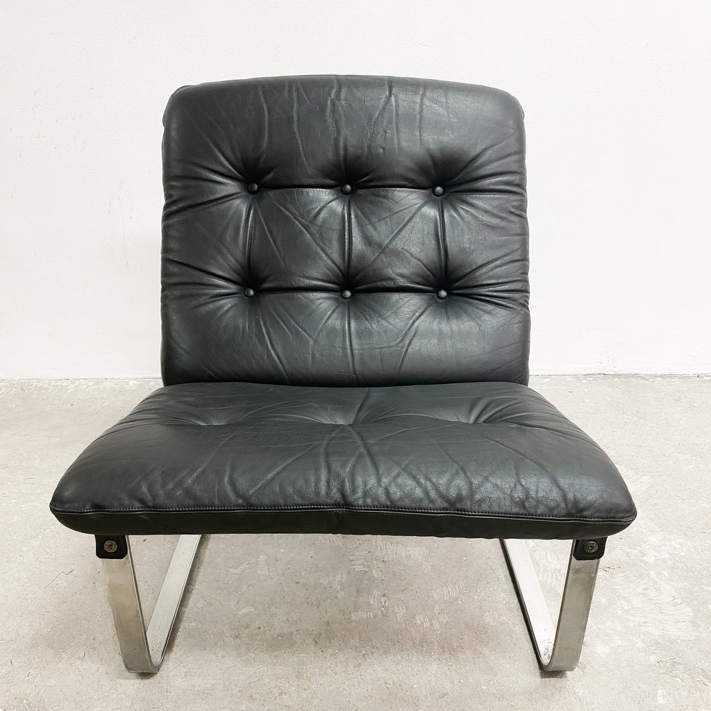 Mid Century Ingmar Relling Black Leather Armchair Chair