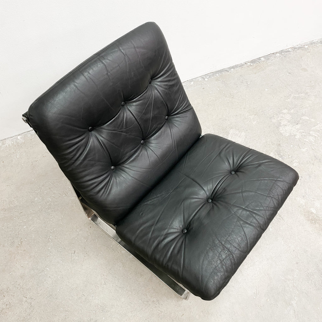 Mid Century Ingmar Relling Black Leather Armchair Chair
