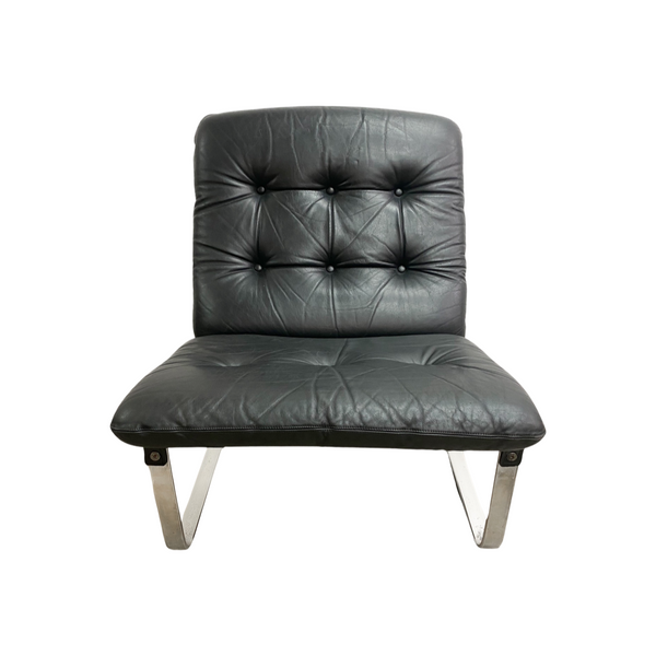 Mid Century Ingmar Relling Black Leather Armchair Chair