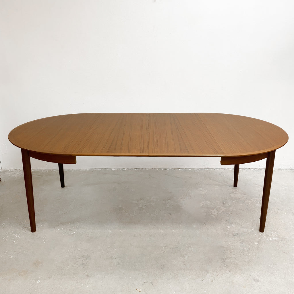 Mid Century Danish Teak Round Dining Table With Two Extension Leafs