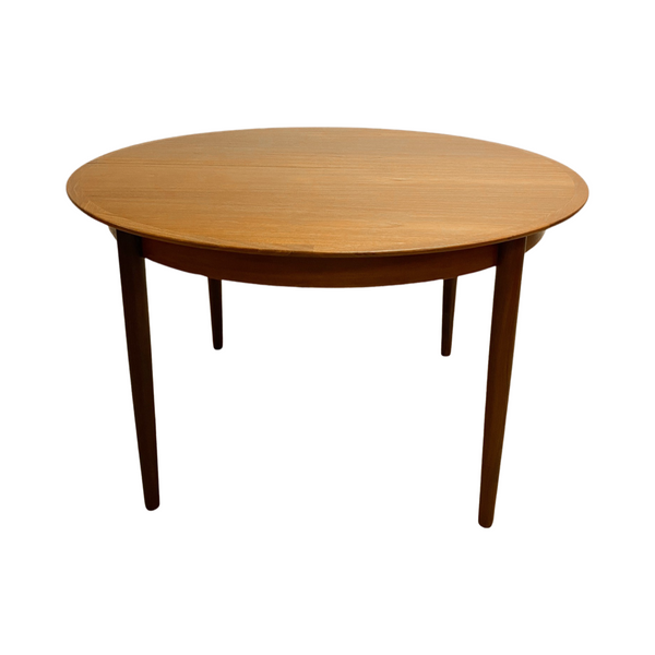 Mid Century Danish Teak Round Dining Table With Two Extension Leafs