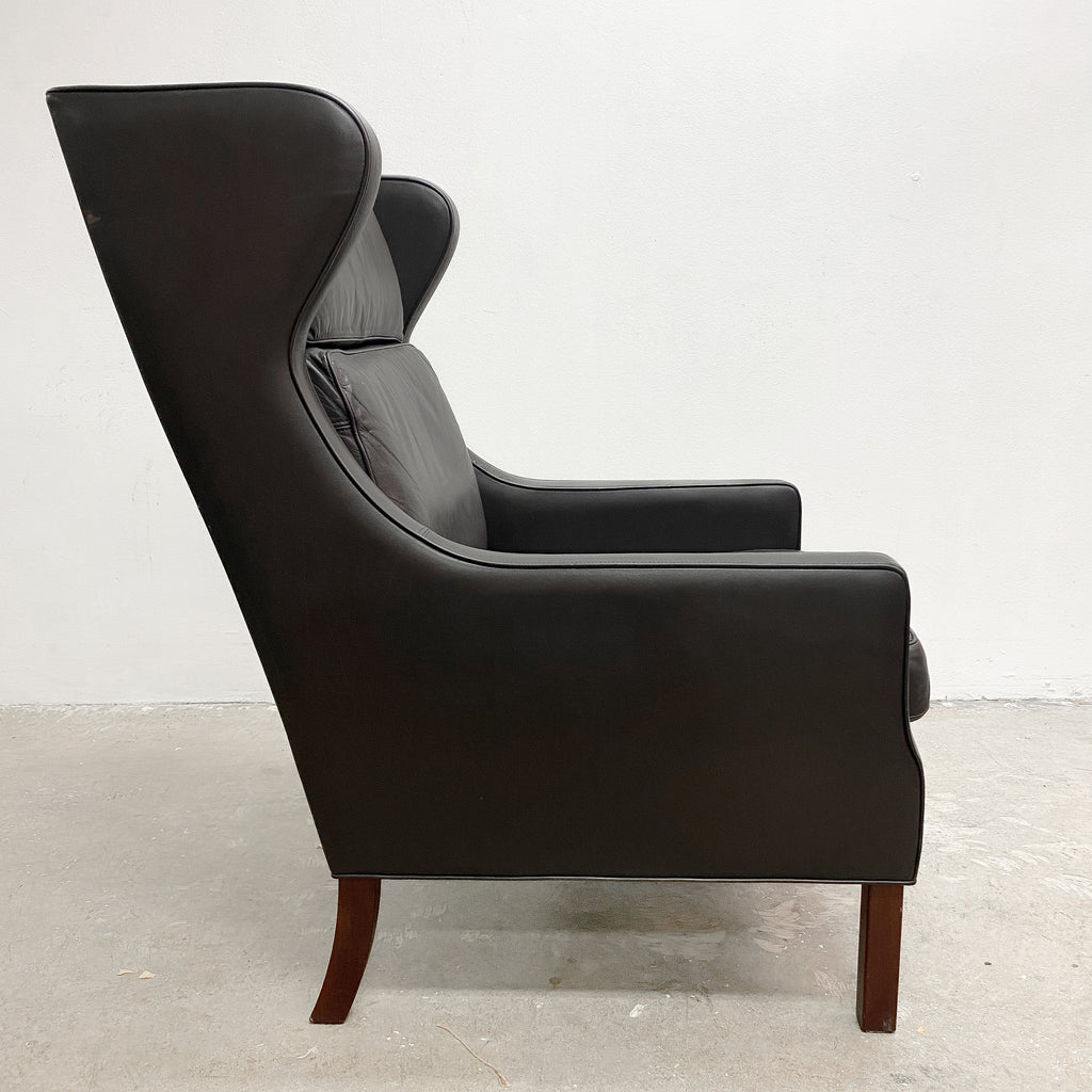 Danish Leather Wingback Chair With Footstool
