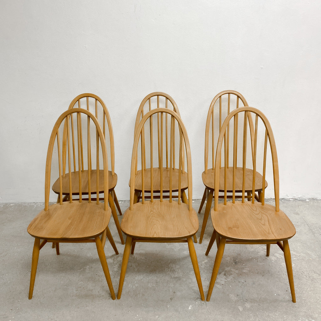 Set of 6 Mid Century Ercol Quaker Windsor Dining Chairs
