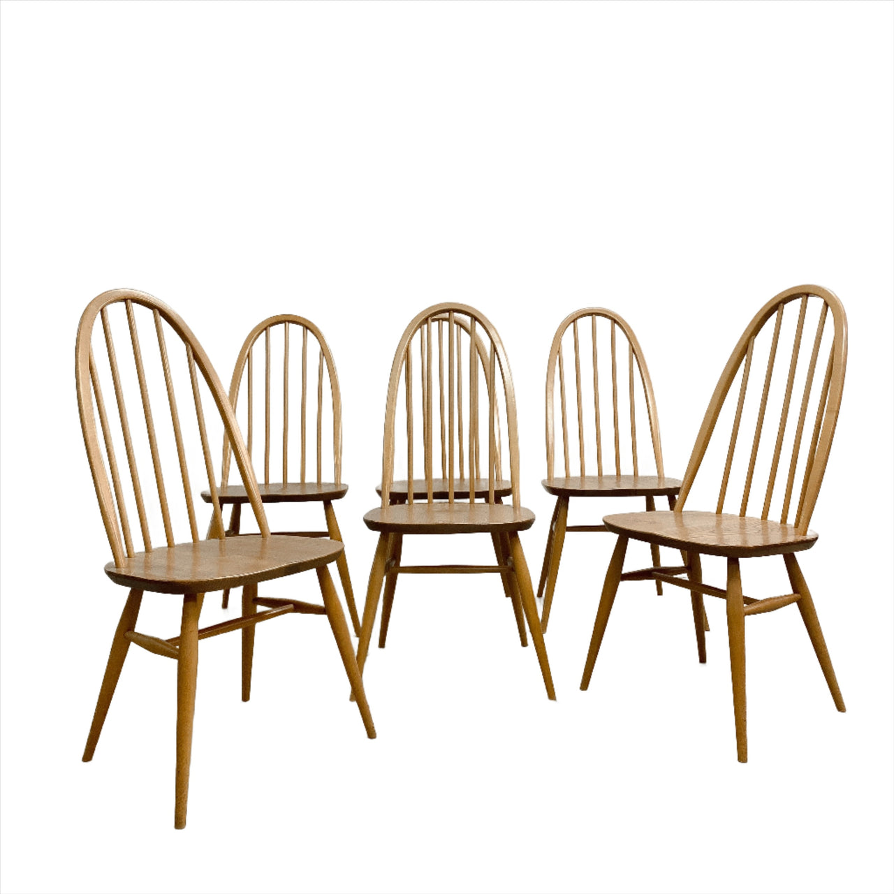 Set of 6 Mid Century Ercol Quaker Windsor Dining Chairs