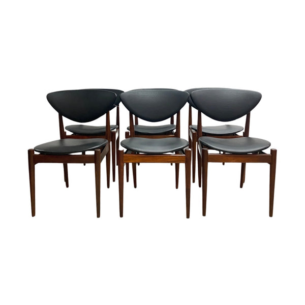 Set Of 6 Berryman Mid Century Black Vinyl Dining Chairs