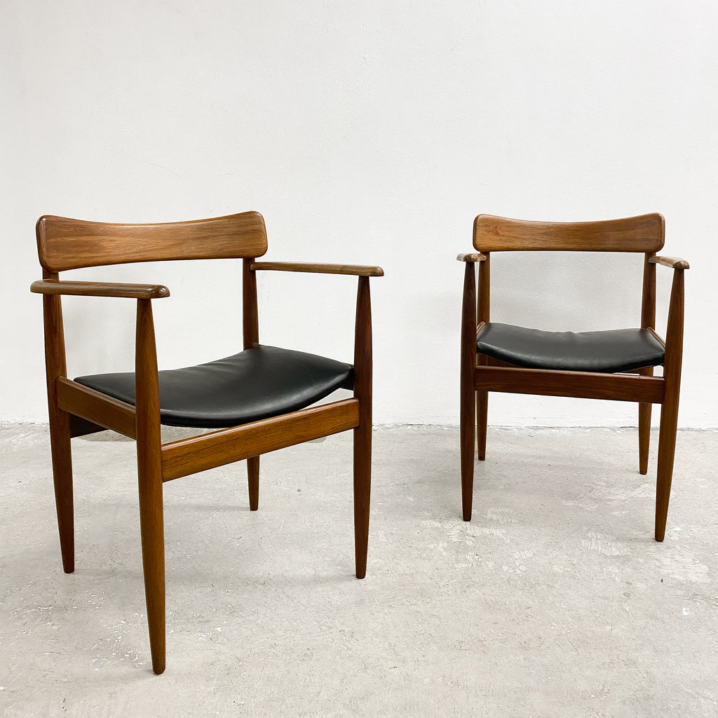 Pair Of Parker Mid Century Teak And Leather Nordic Armchairs - Restored