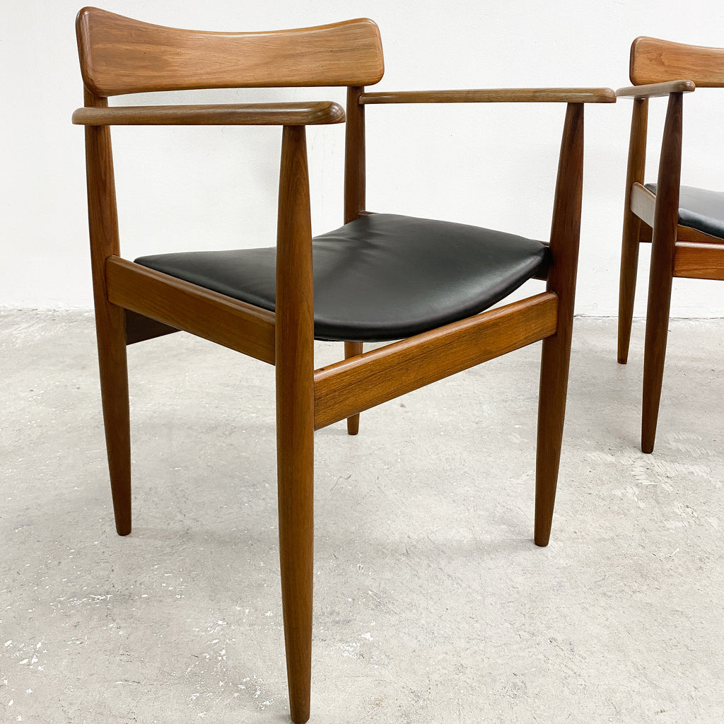 Pair Of Parker Mid Century Teak And Leather Nordic Armchairs - Restored
